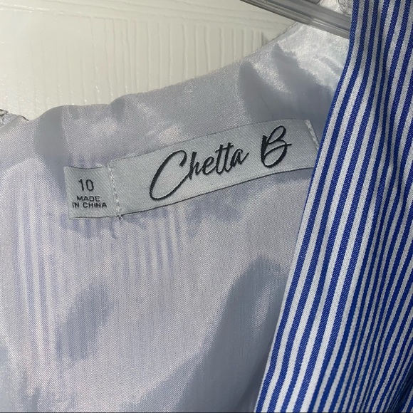 Chetta B Women's Blue Yellow Sleeveless Faux Wrap Dress Sz 10 Belt Pockets Boats - Picture 4 of 10